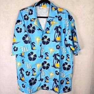 Tampa Bay Rays Hawaiian Shirt Mens L Blue Floral MLB Gameday Basebal SGA Rare‎